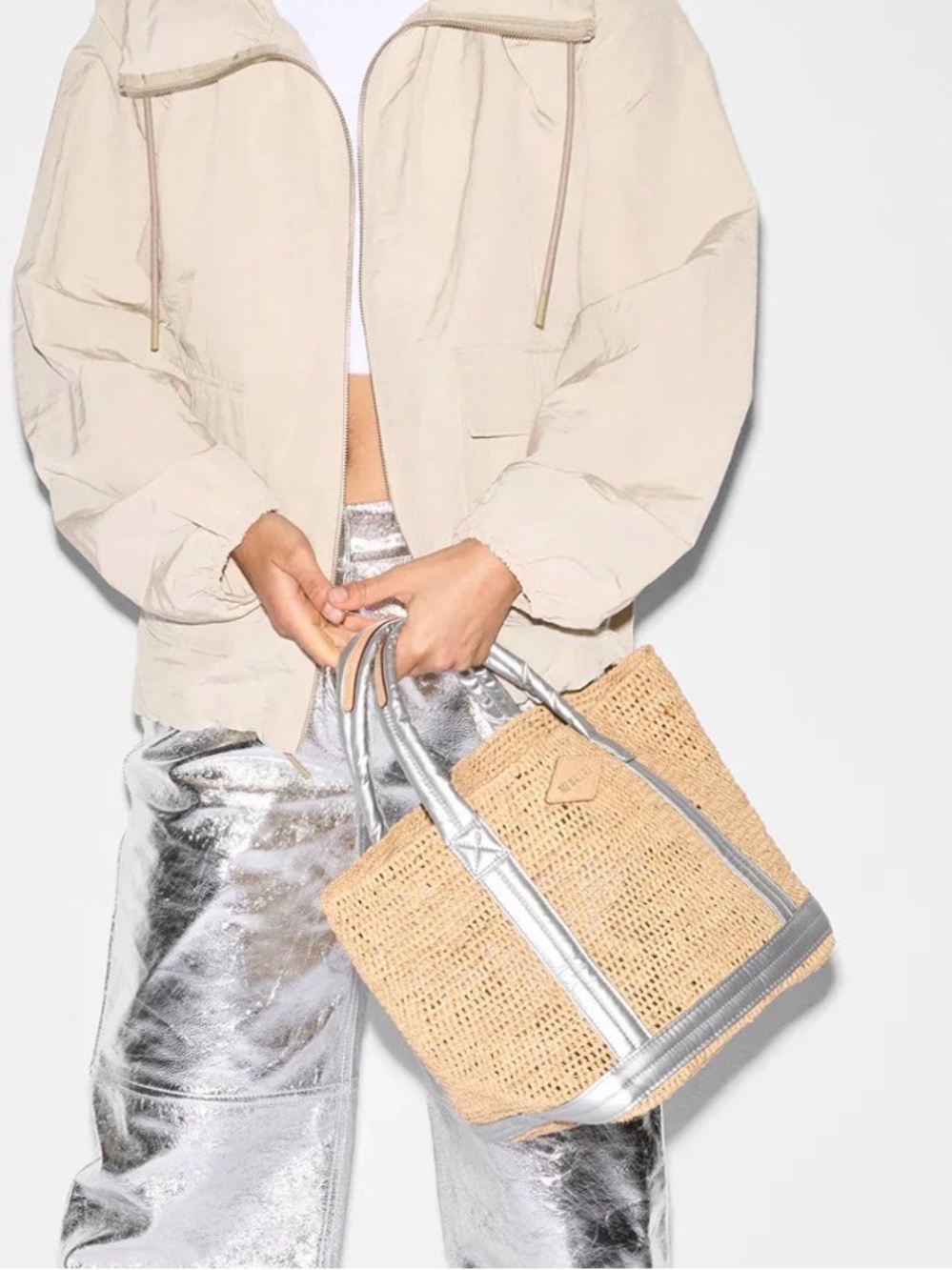 ❤️‍🔥 MZ Wallace Small Raffia Tote in matte silver handbag ⭐️Sold out ⭐️New